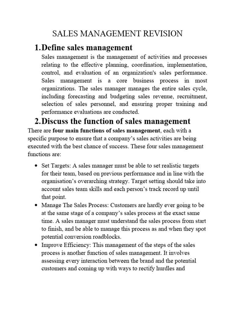 Sales Management Functions Overview | PDF | Sales | Marketing