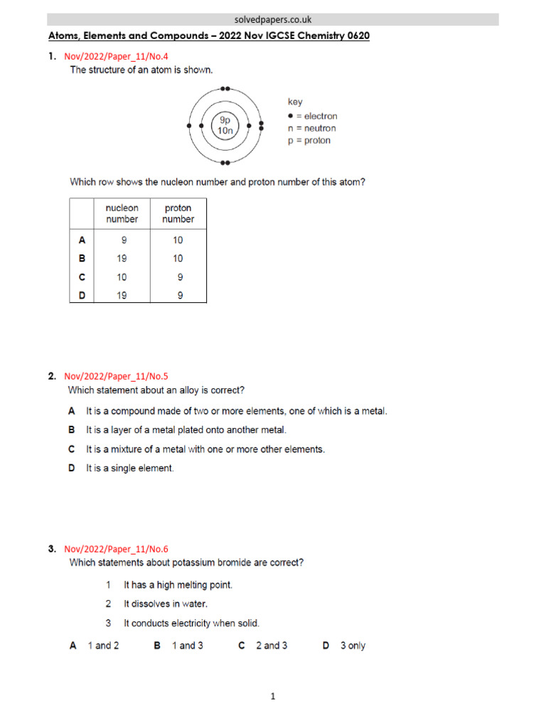 2022N Atoms Elements and Compd IGCSE Chem 0620 | PDF | Art | Technology ...