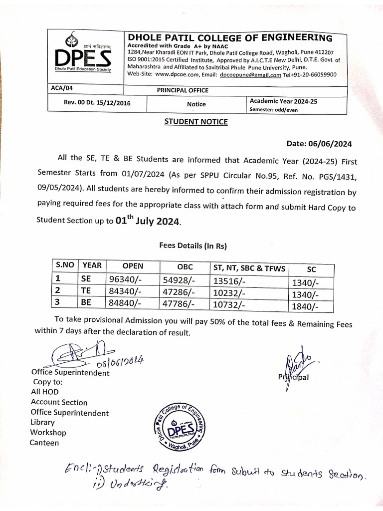 Notice For Students | PDF