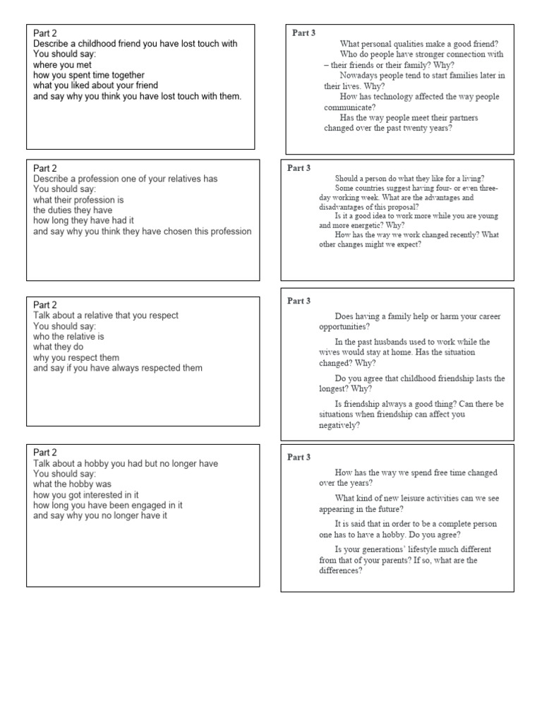 March IELTS Speaking Topic Part 2 and 3 | PDF | Friendship | Leisure