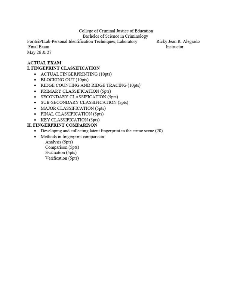 Criminology Fingerprint Exam Guide | PDF