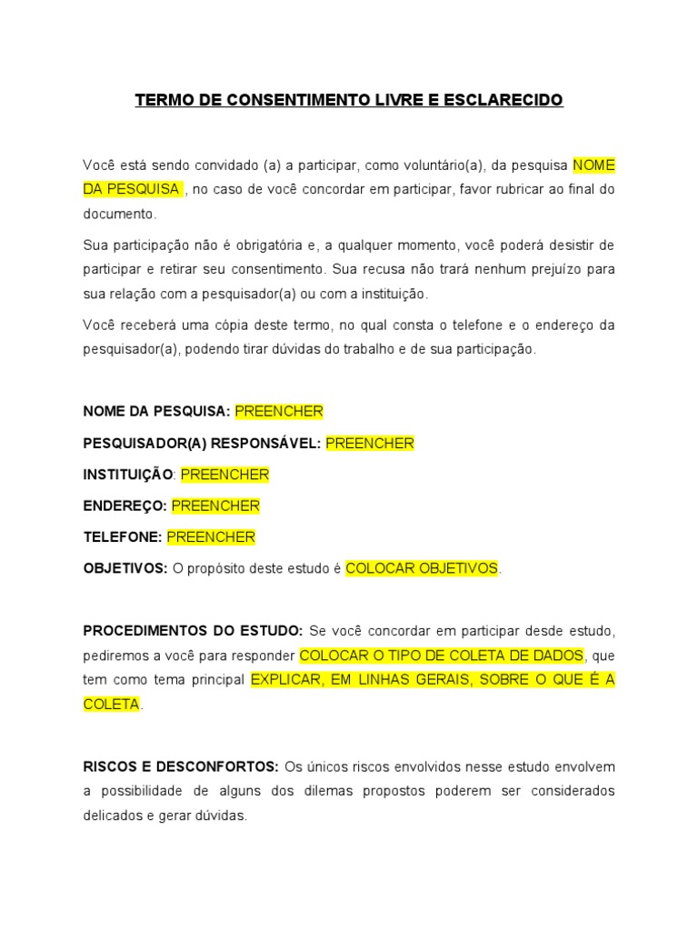 Termo de Consentimento Livre e Esclarecido - Modelo Escala e ...