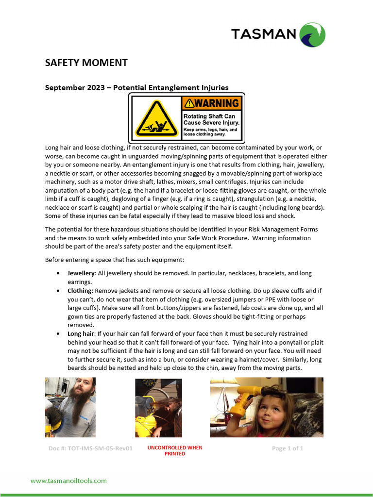 Preventing Entanglement Injuries at Work | PDF