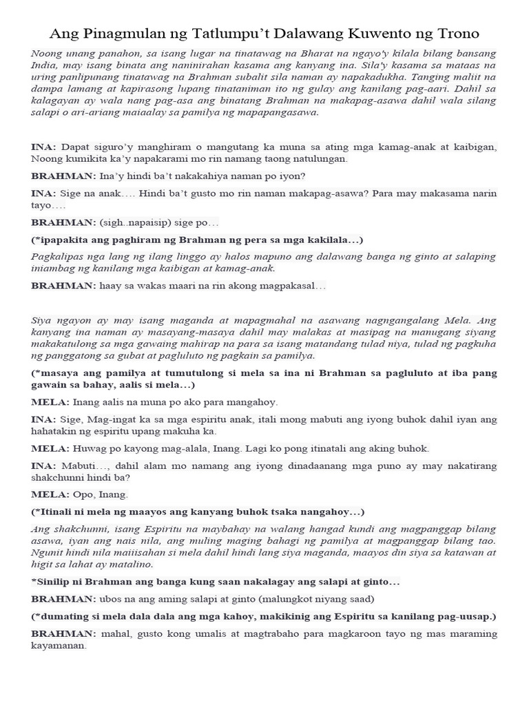 Ang Pinagmulan ng Tatlumput Dalawang Kuwento ng Trono Script PDF