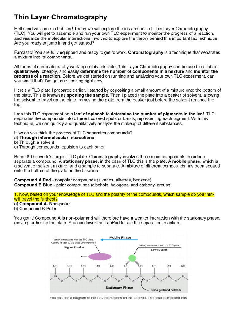 Exploring TLC with Spinach Pigments | PDF | Thin Layer Chromatography ...