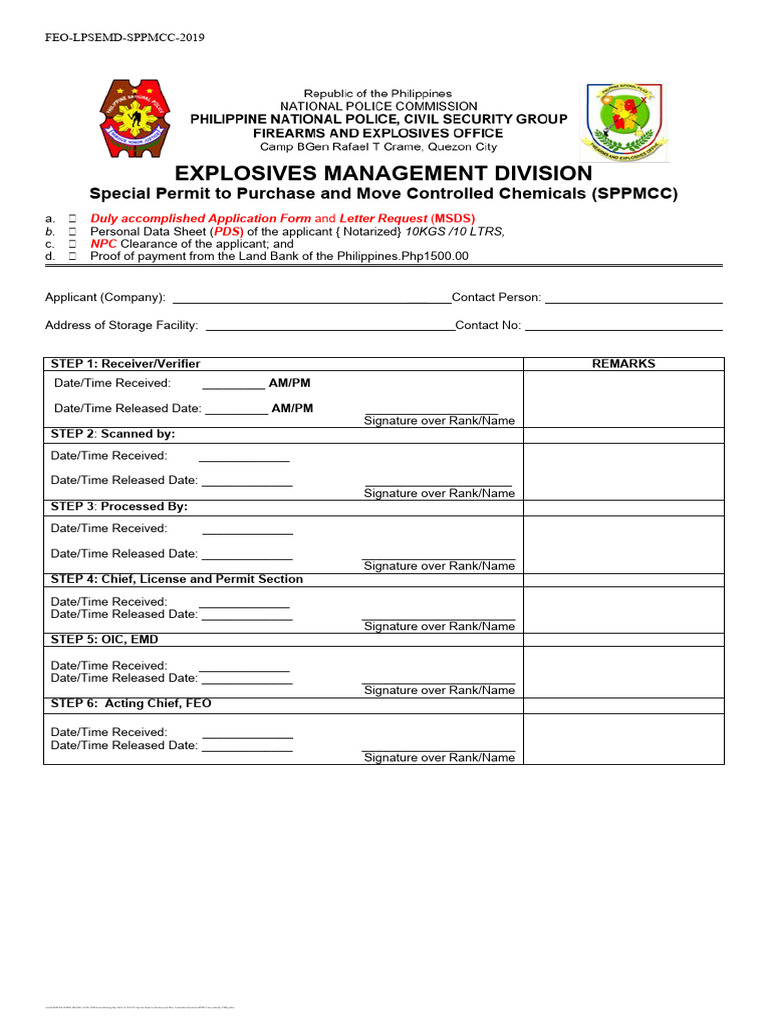 Special Permit To Purchase and Move Controlled Chemicals SPPMCC | PDF