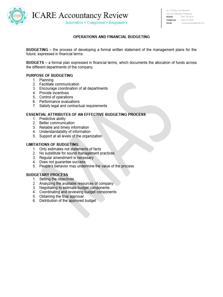 Operations and Financial Budgeting Guide | PDF | Budget | Inventory
