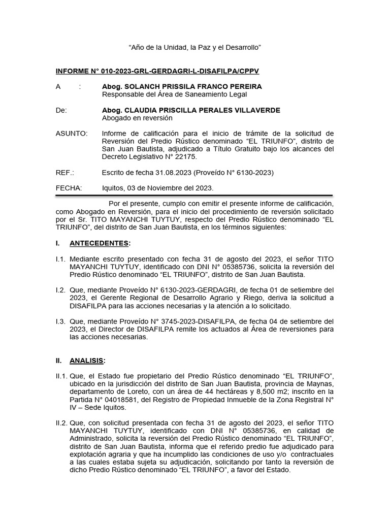Informe #010-2023 - Calificacion Inicio de Tramite - Predio Rustico El ...