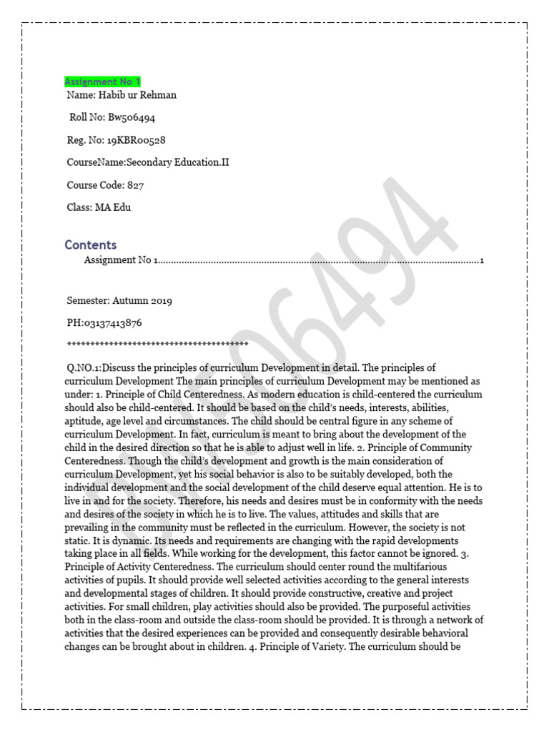 Assignment No 1 Name827 | PDF | Curriculum | Teachers
