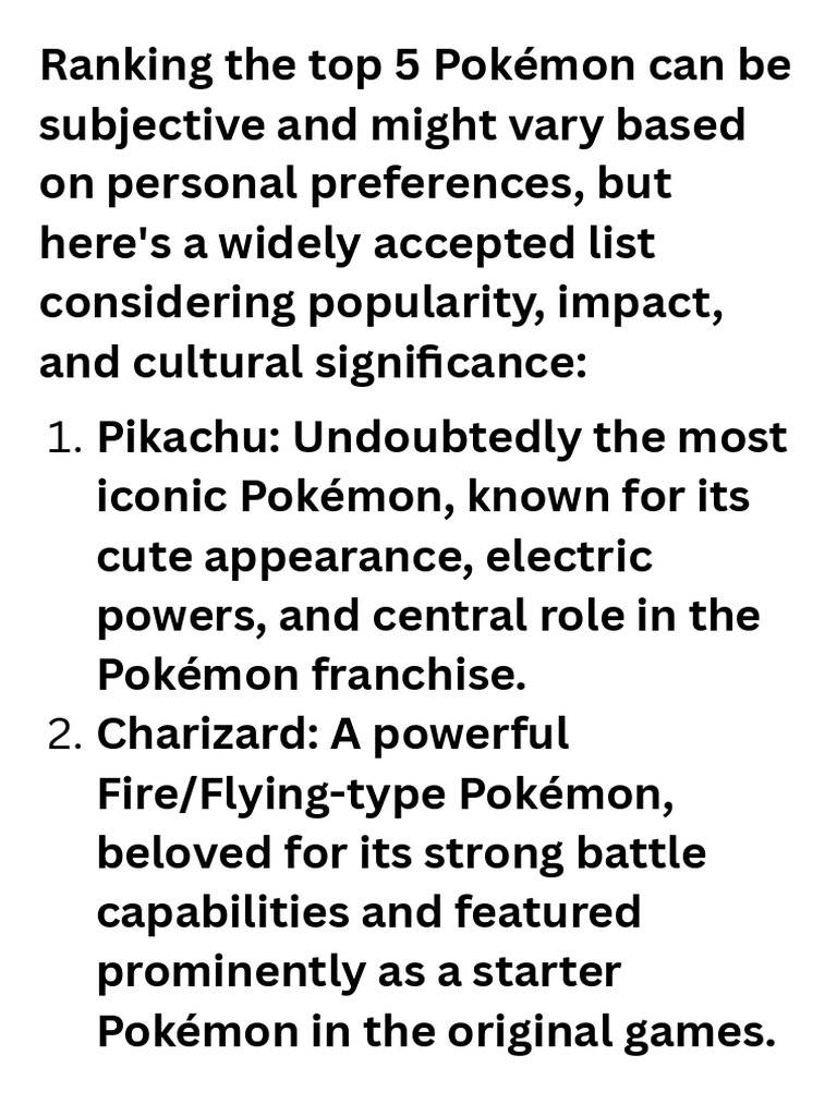 Top 5 Most Iconic Pokémon Ranked | PDF