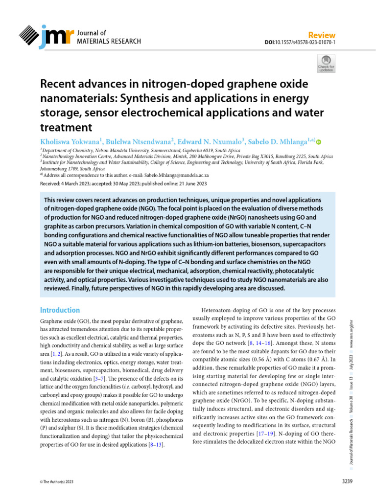Advances in Nitrogen-Doped Graphene Oxide | PDF | Graphene | Doping ...