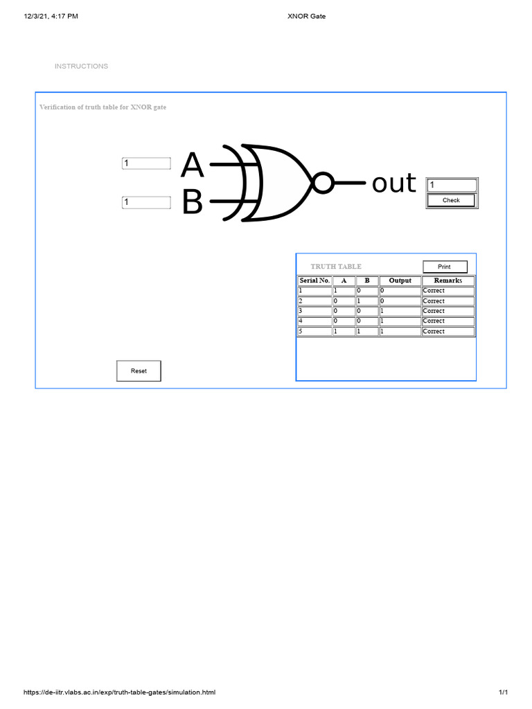 XNOR Gate Truth Table Verification | PDF