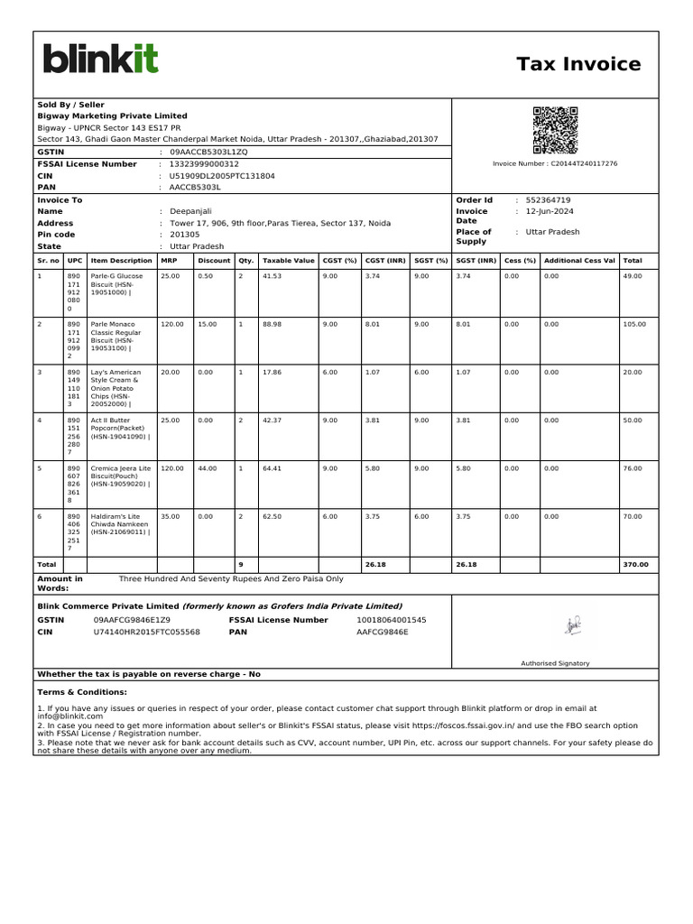 Tax Invoices for Food Products | PDF | Invoice