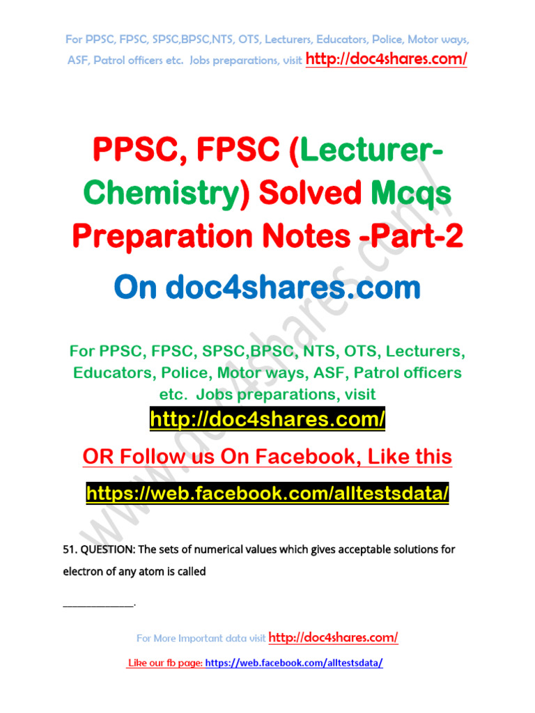 PPSC Chemistry MCQs Preparation Notes | PDF | Periodic Table | Atomic ...