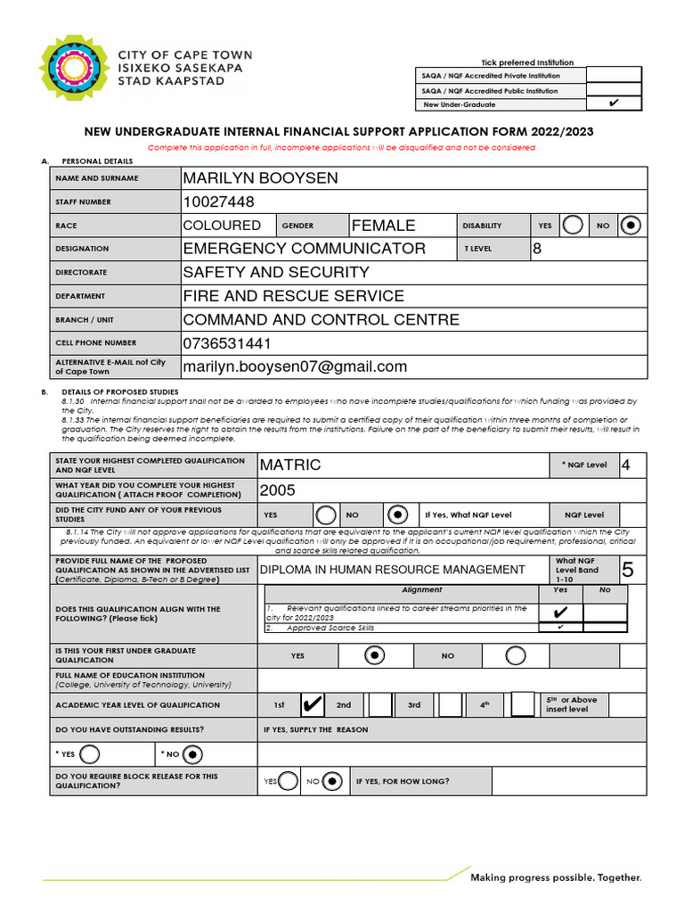 New Under-Graduate Internal Financial Support Application Form 2022-23 ...