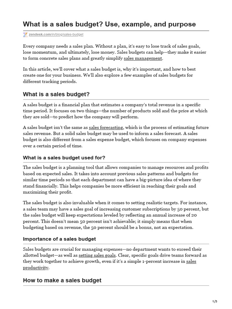 Sales budget use example and purpose pdf budget sales