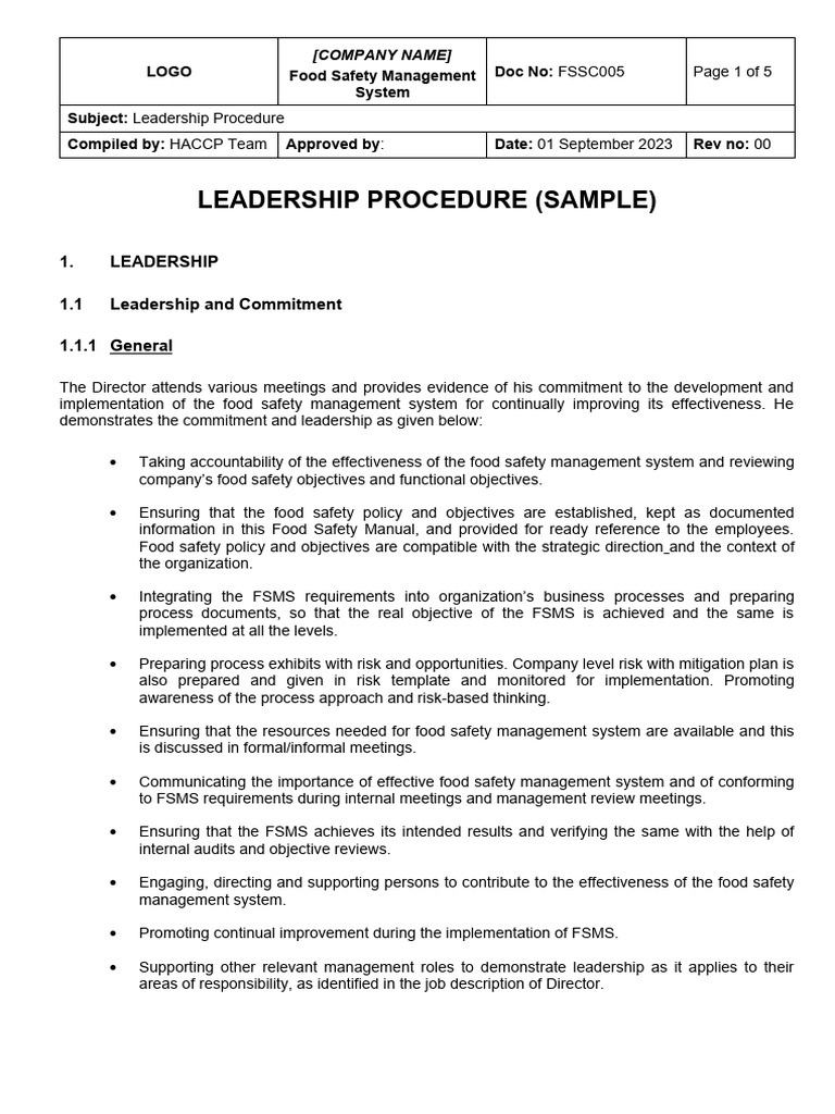 Leadership in Food Safety Management | PDF | Leadership | Food Safety