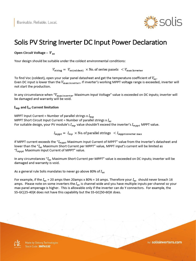 Solis PV String Inverter DC-AC Ratio Design Declaration v3.4 | PDF ...