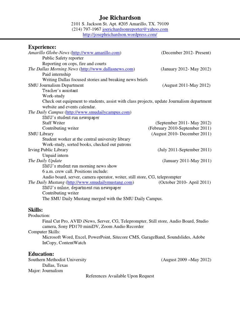Joe Richardson Resume | PDF | Travel | History