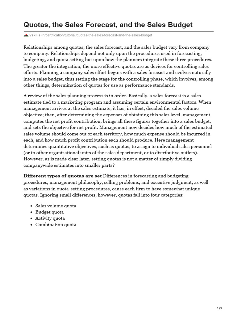 Quotas the sales forecast and the sales budget pdf sales forecasting