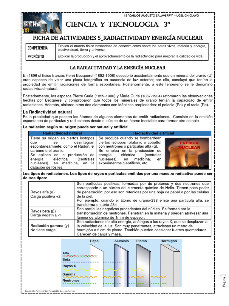 FICHA - Radiactividad | PDF | Desintegración radioactiva | La energía ...