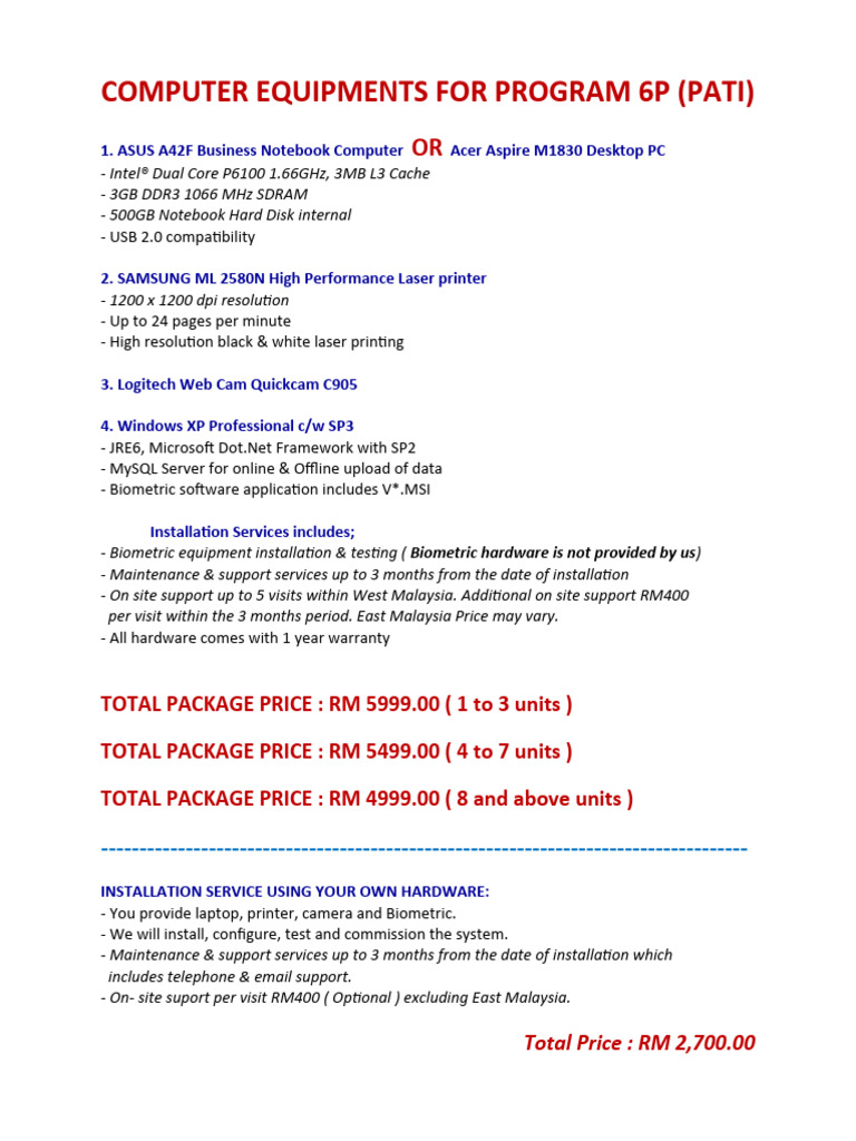 MVS - Computer Equipments For Program 6P | PDF | Business | Computers
