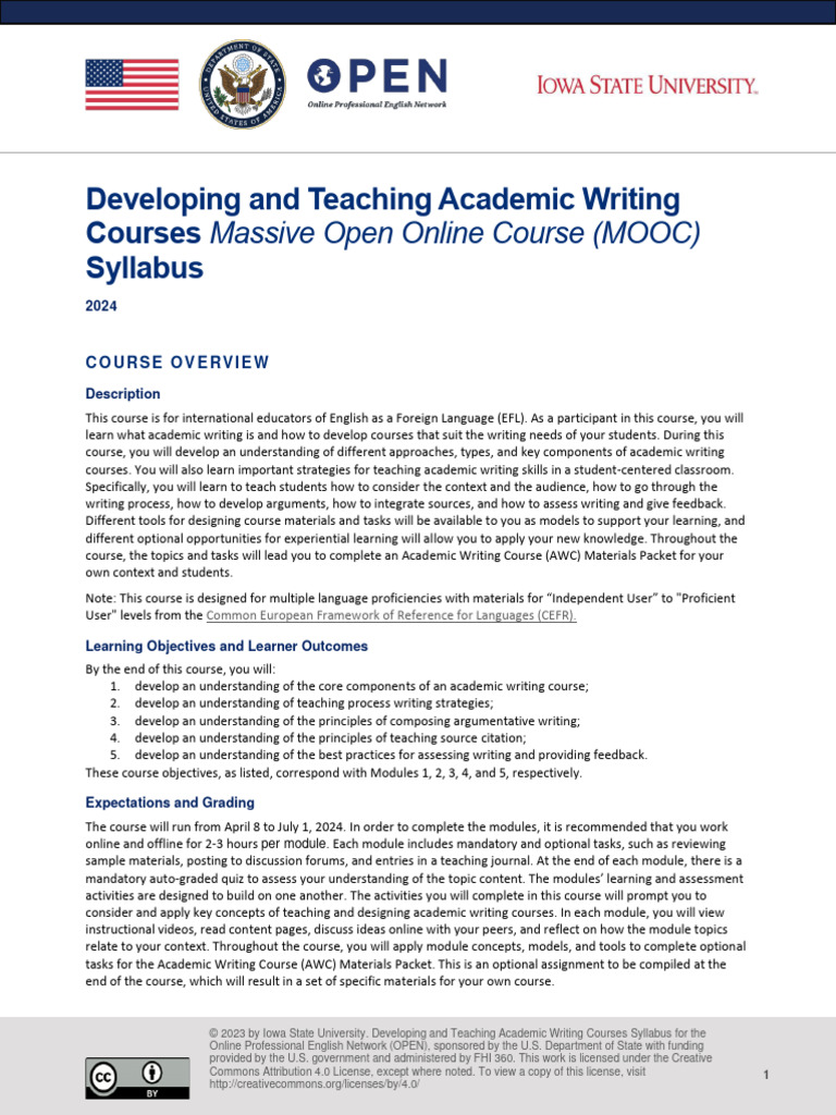 Academic Writing Course Syllabus MOOC | PDF | Plagiarism | Essays