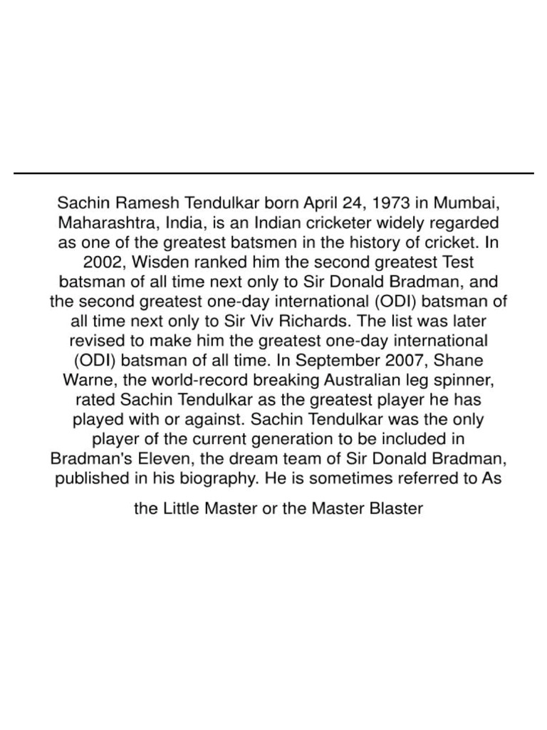 Sachin Tendulkar intelligence overview