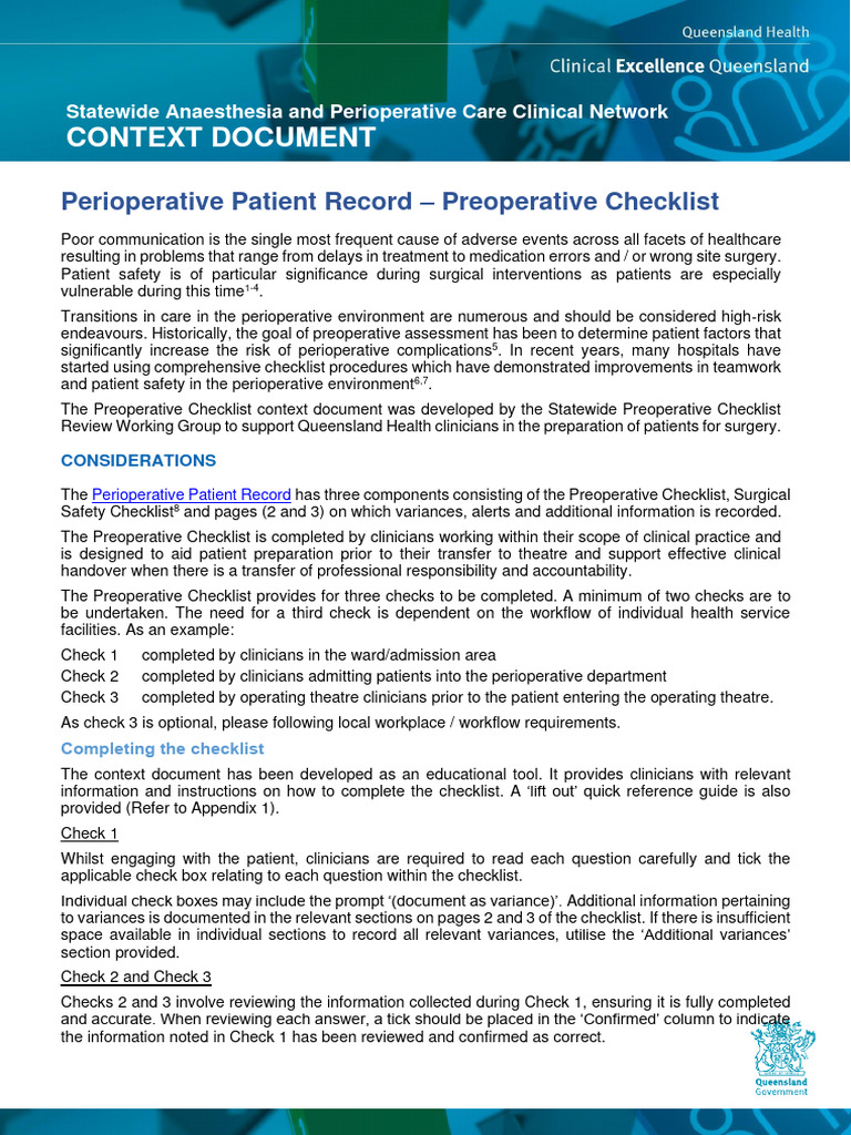 Preoperative Checklist for Patient Safety | PDF | Diabetes | Informed ...