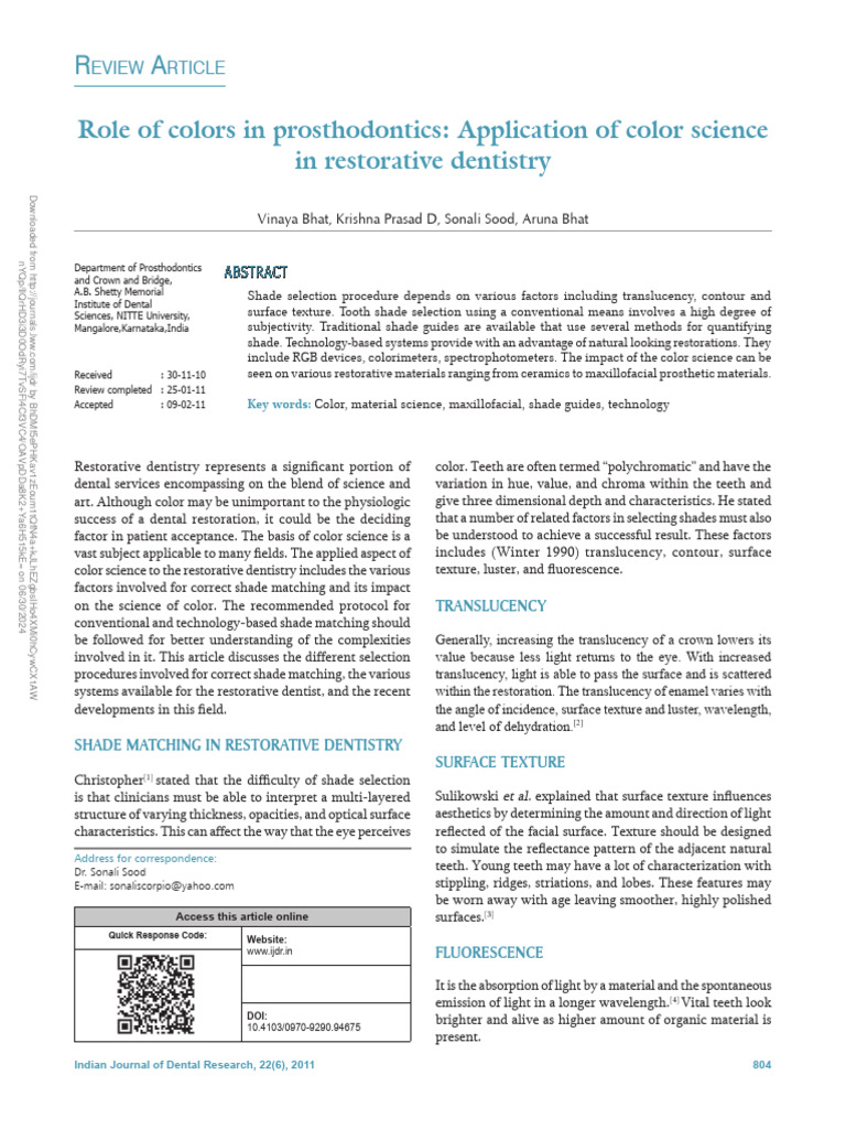 Role of Colors in Prosthodontics Application Of.12 | PDF | Color ...