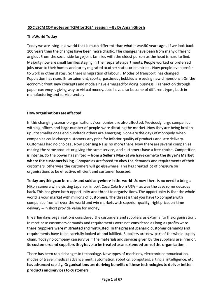 SXC LSCM COP Notes - Session 2024 | PDF | Quality (Business ...