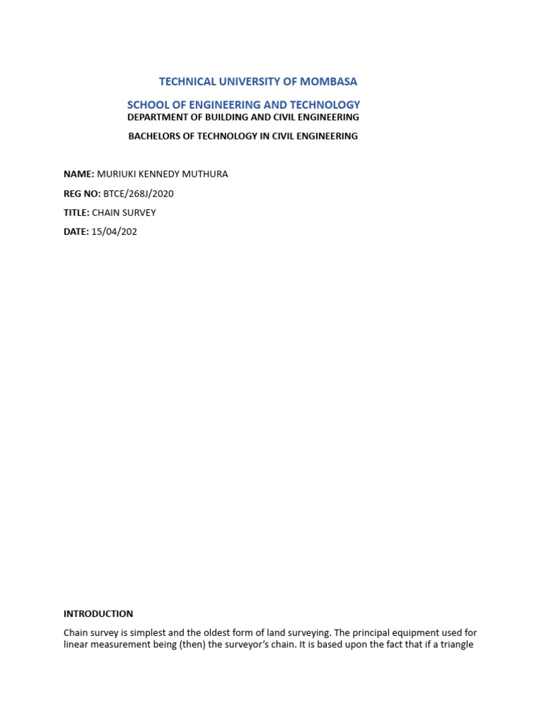Chain Survey Report Pdf Surveying Metrology