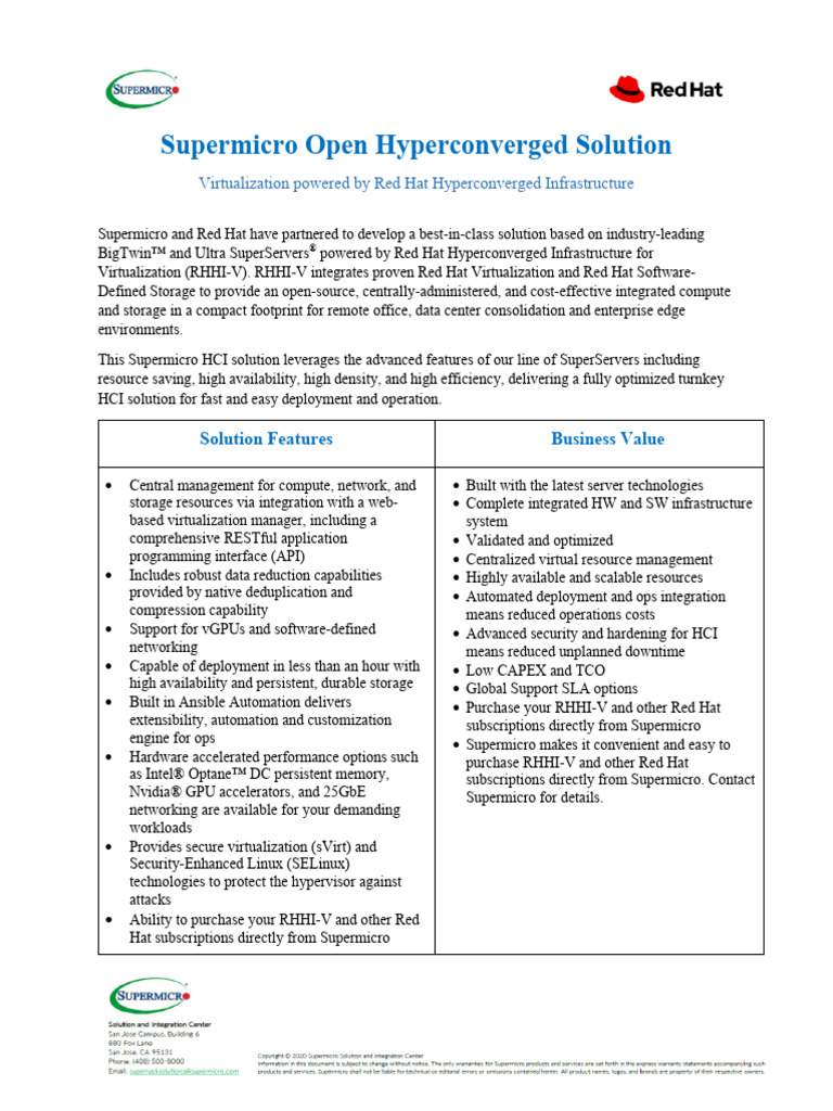 Solution-Brief RedHat Open Hyperconverged | PDF | Red Hat | Virtualization