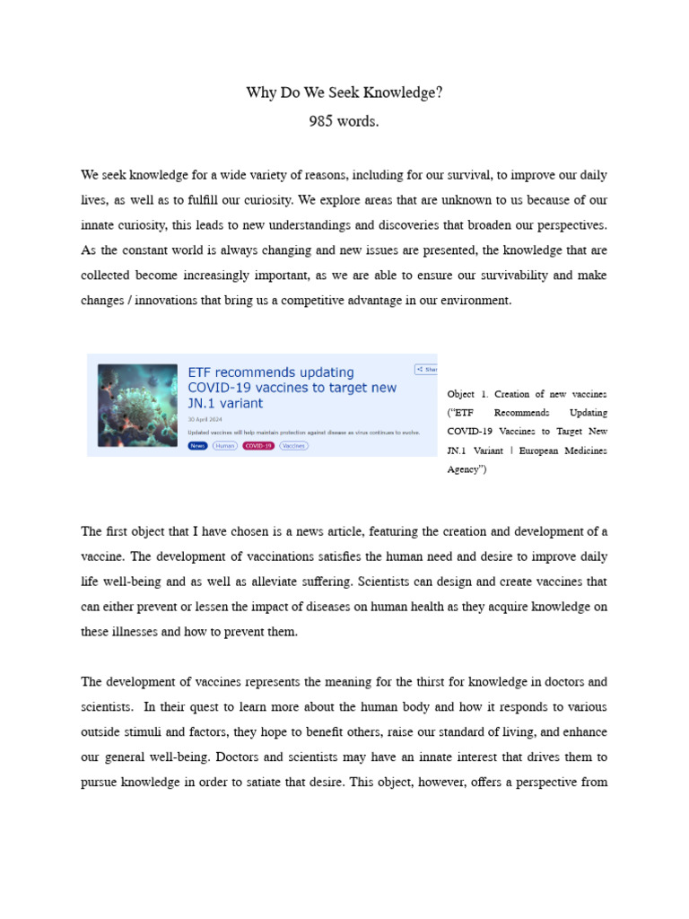 Why Do We Seek Knowledge? 985 Words | PDF | Knowledge | Curiosity
