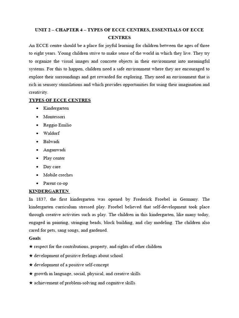 Exploring ECCE Centre Types and Methods | PDF | Waldorf Education