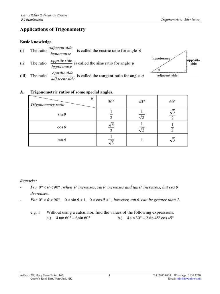 Trigonometric Identities and Applications | PDF | Trigonometry ...