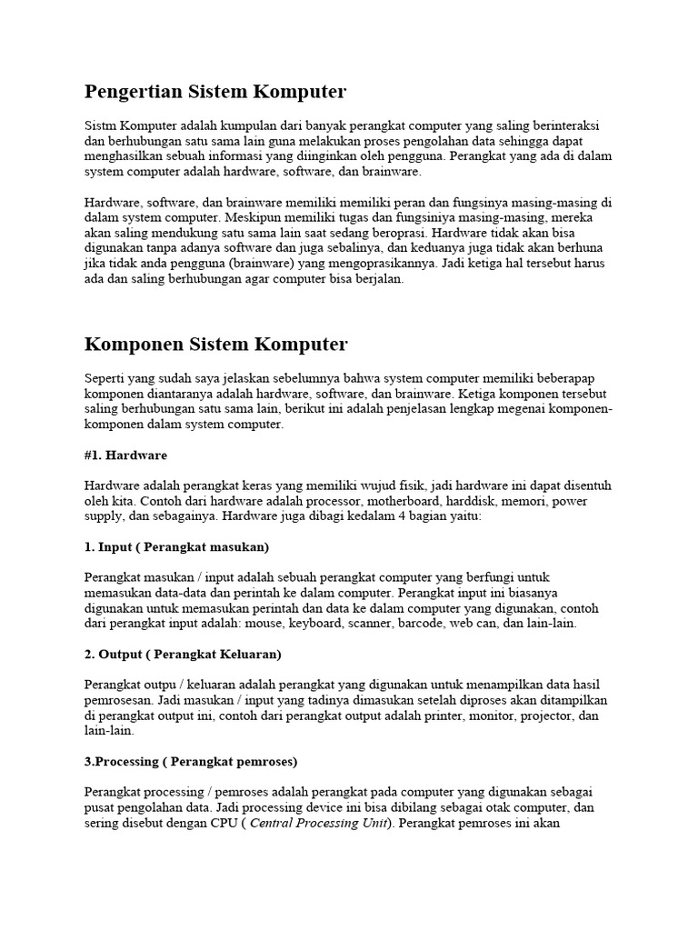 Pengertian Sistem Komputer | PDF | Komputer