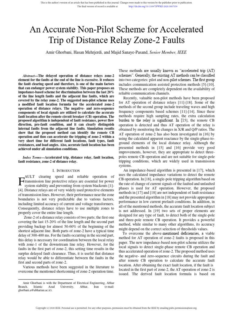 Non-Pilot Scheme For Accelerated | PDF | Relay | Electrical Impedance