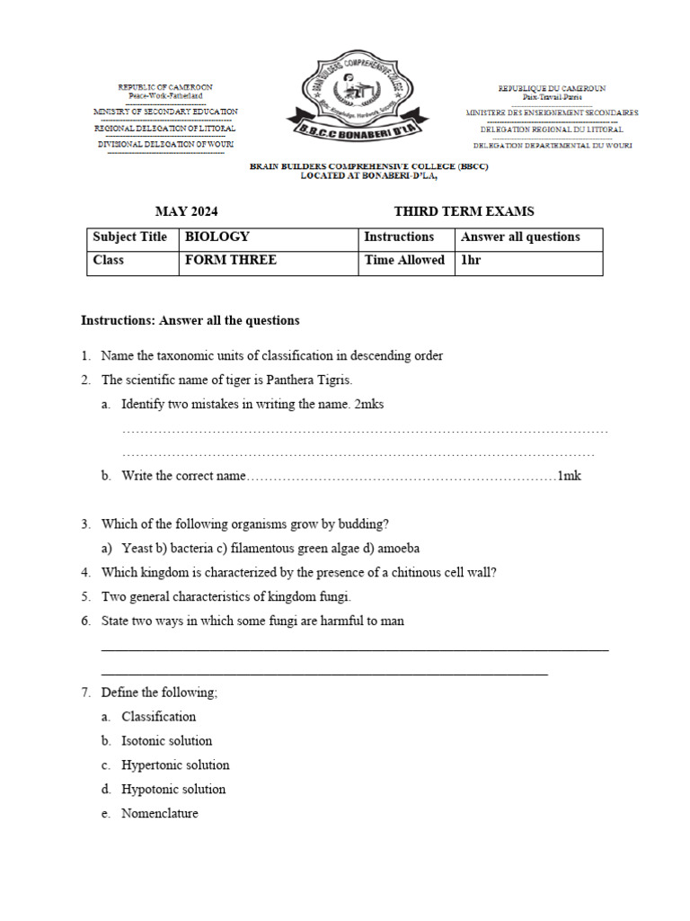 Form Three Biology | PDF | Science & Mathematics