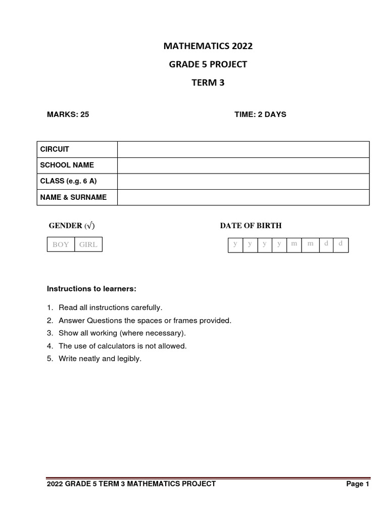 Grade 5 Term 3 Maths Project 2022 | PDF | Shape | Mathematics