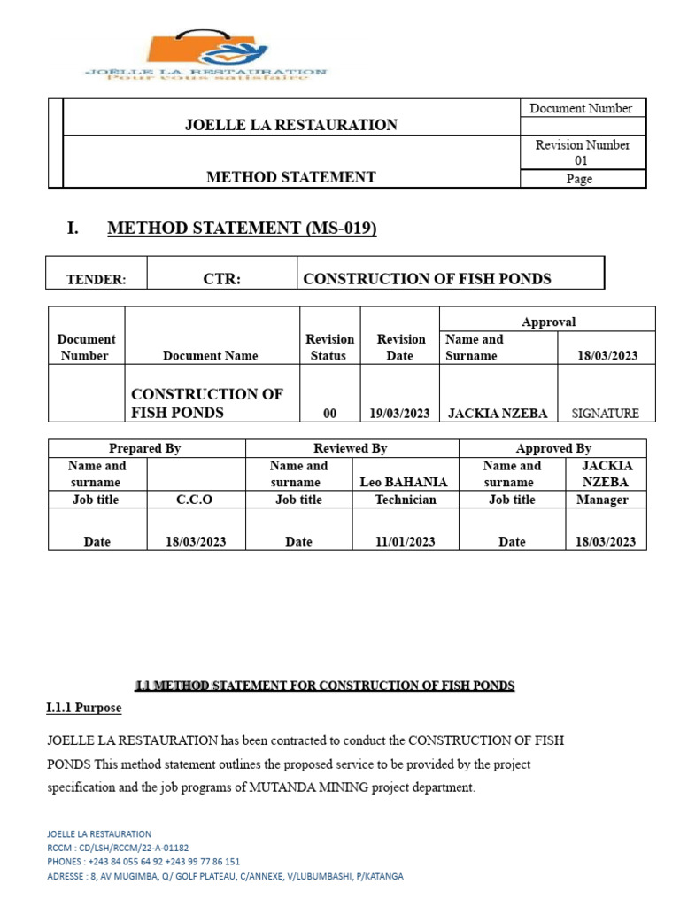 Fish Pond Construction Method Statement | PDF | Concrete | Building ...