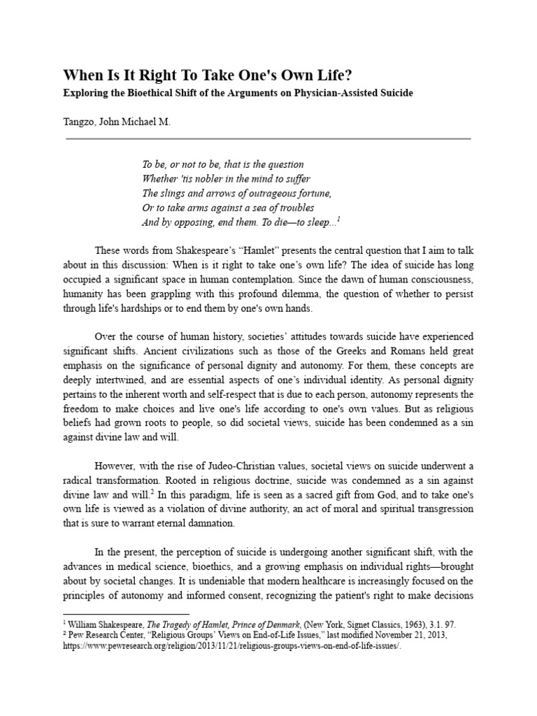 When Is It Right To Take One's Own Life | PDF | Autonomy | Medicine