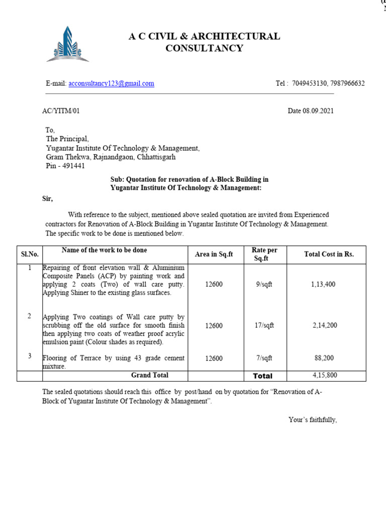 A-Block Renovation Quotation | PDF | Building Engineering | Materials