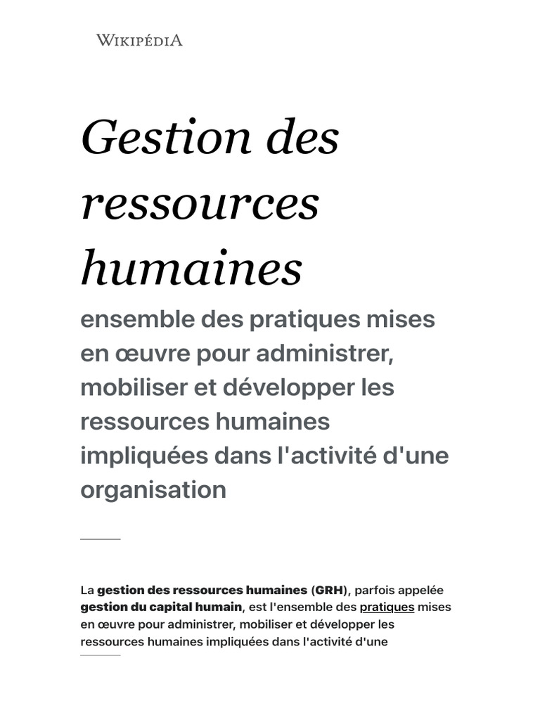 Gestion des Ressources Humaines | PDF | Gestion des ressources humaines ...