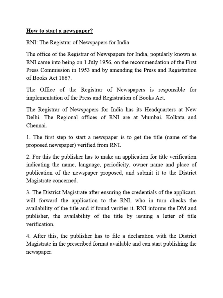 Starting a Newspaper in India Guide | PDF | Notary Public | Newspapers