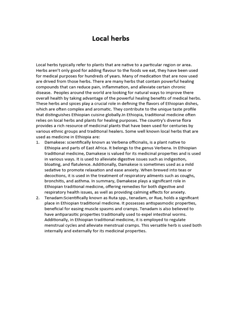Local Herbs | PDF | Traditional Medicine | Ethiopia