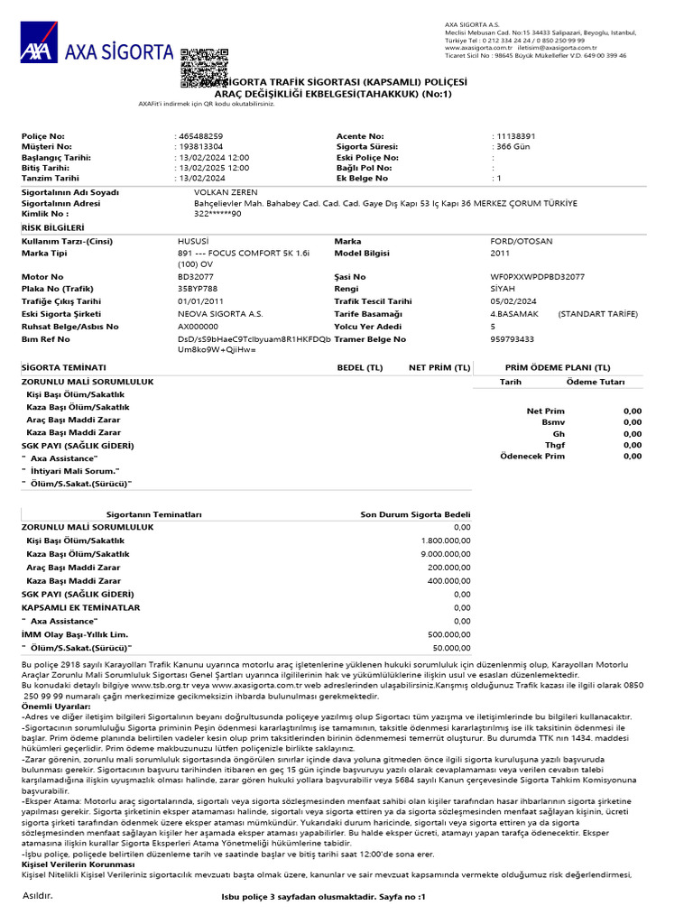 2024 Ford Focus Insurance Policy | PDF