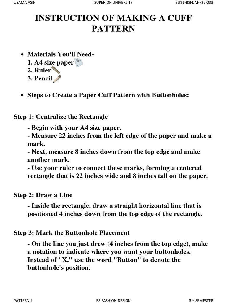 Instruction of making a cuff pattern pdf