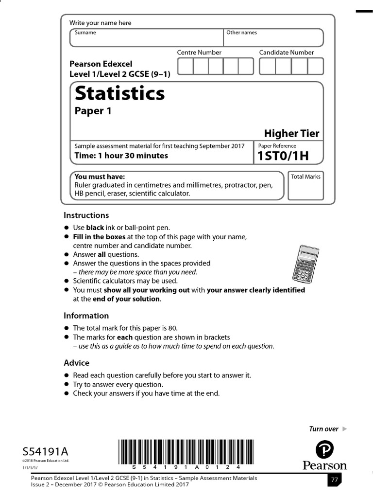 GCSE Statistics Sample Assessment Paper | PDF | Statistics