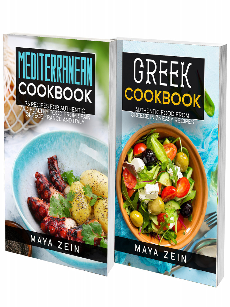 Greek food recipe book with traditional Mediterranean ingredients and cooking tools